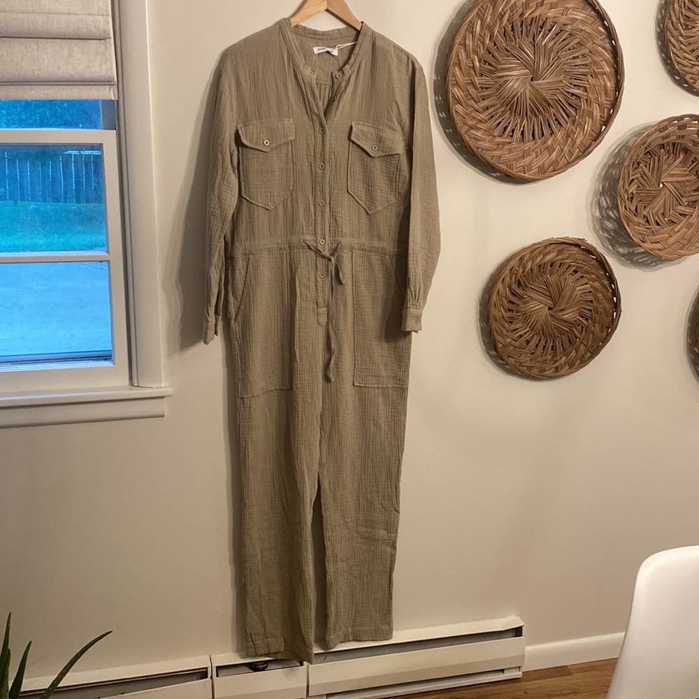 NWT Overlover LA sage green grey gauze cotton oversized utility jumpsuit XS